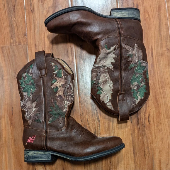 Western Boots Vegan Leather Round Toe Camo Brown Women's Size 6 Realtree Girl - Picture 2 of 13